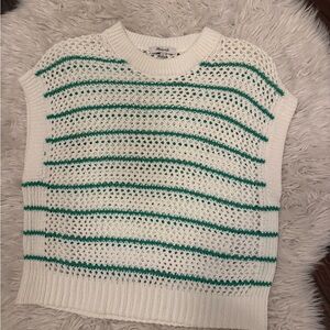 Madewell White and Green Striped Sweater
